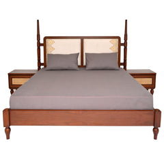 Gul Bahar Bed – Buy Solid Wood King Bed with Cane & Upholstered Headboard | Habitt - Habitt
