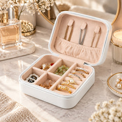 Mini Artificial Leather Jewelry Organizer White | Jewelry Storage Box
