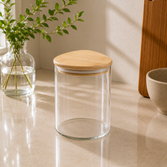 Transparent Storage Jar with Wooden Cap | Available in Small, Medium & Large Sizes