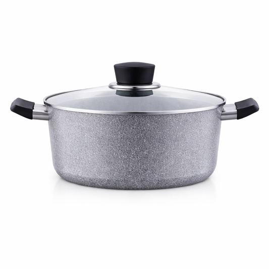 Premium Palma Casserole 28 x 14.5 cm – Nonstick Granite Cooking Pot with Glass Lid - Habitt