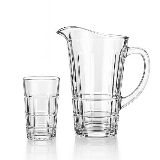 Vertical-Rib Cut Glass Water Set – 7-Piece Set (1.58 L Jug + 278 mL Glasses) - Habitt