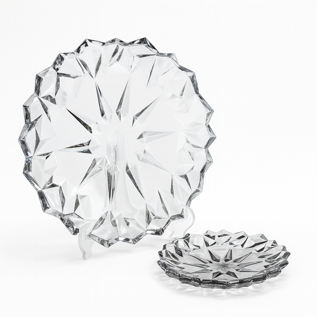 7-Piece Premium Coloured Cake Serving Set – Elegant 178/337 mm Diamond-Cut Plates in Gold & Silver - Habitt