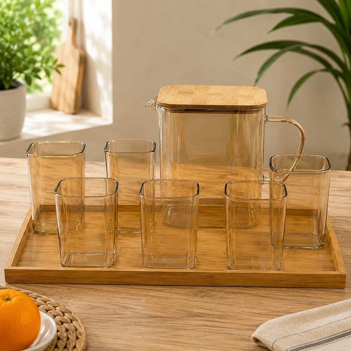 6 Piece Transparent Water Set with Jug | Drinkware Set