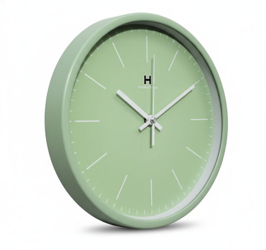 Heritage Pastel Wall Clock 12 Inch – Soft Green Dial with Minimalist Markers & Modern Design (Plastic) - Habitt