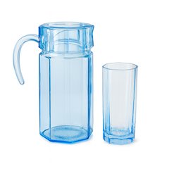 Blue-Tinted 7-Piece Water Set – 1.25 L Jug with 320 ml Glasses (Coloured Pressed Glass - Habitt