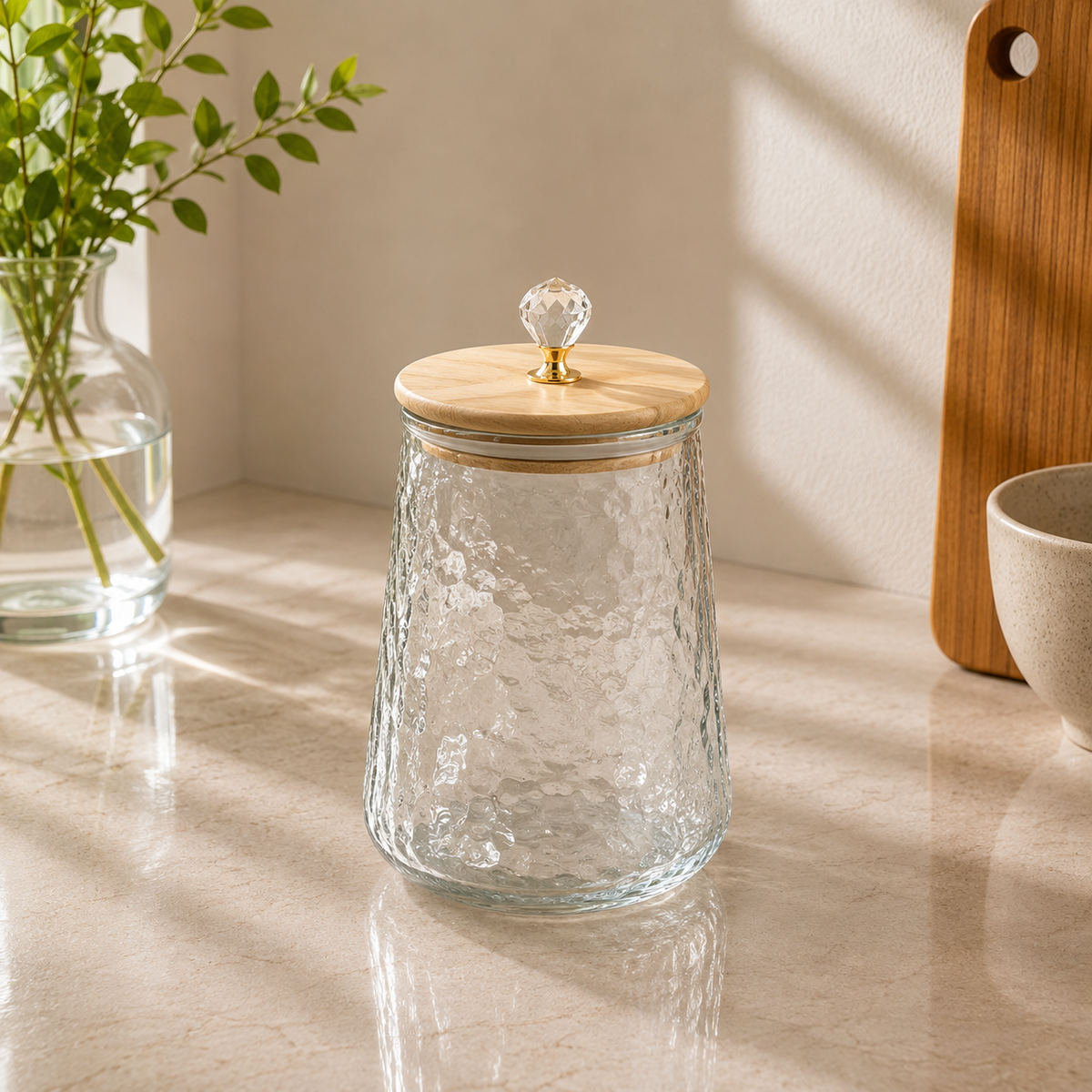 750ML Transparent Storage Jar with Wooden Cap | Kitchen Storage Container