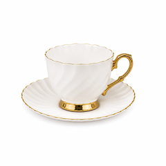 Golden Handle Porcelain Cup & Saucer Set – White & Gold Tea Set