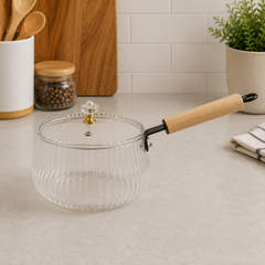2500ML Glass Saucepan with Wooden Handle & Lid | Saucepan