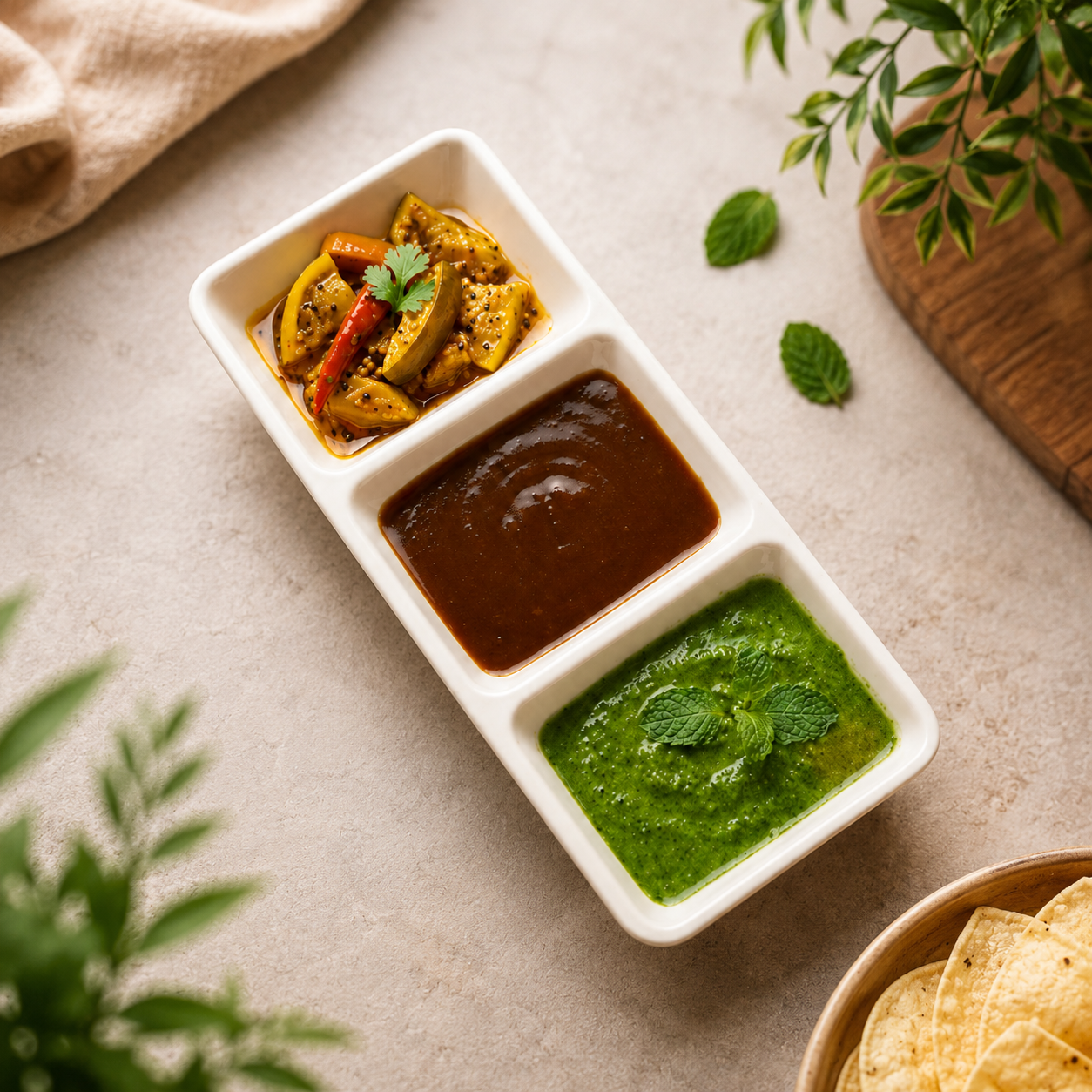 3 in 1 Pickle Dish | Triple Compartment Serving Tray for Sauces, Chutneys & Snacks - Habitt