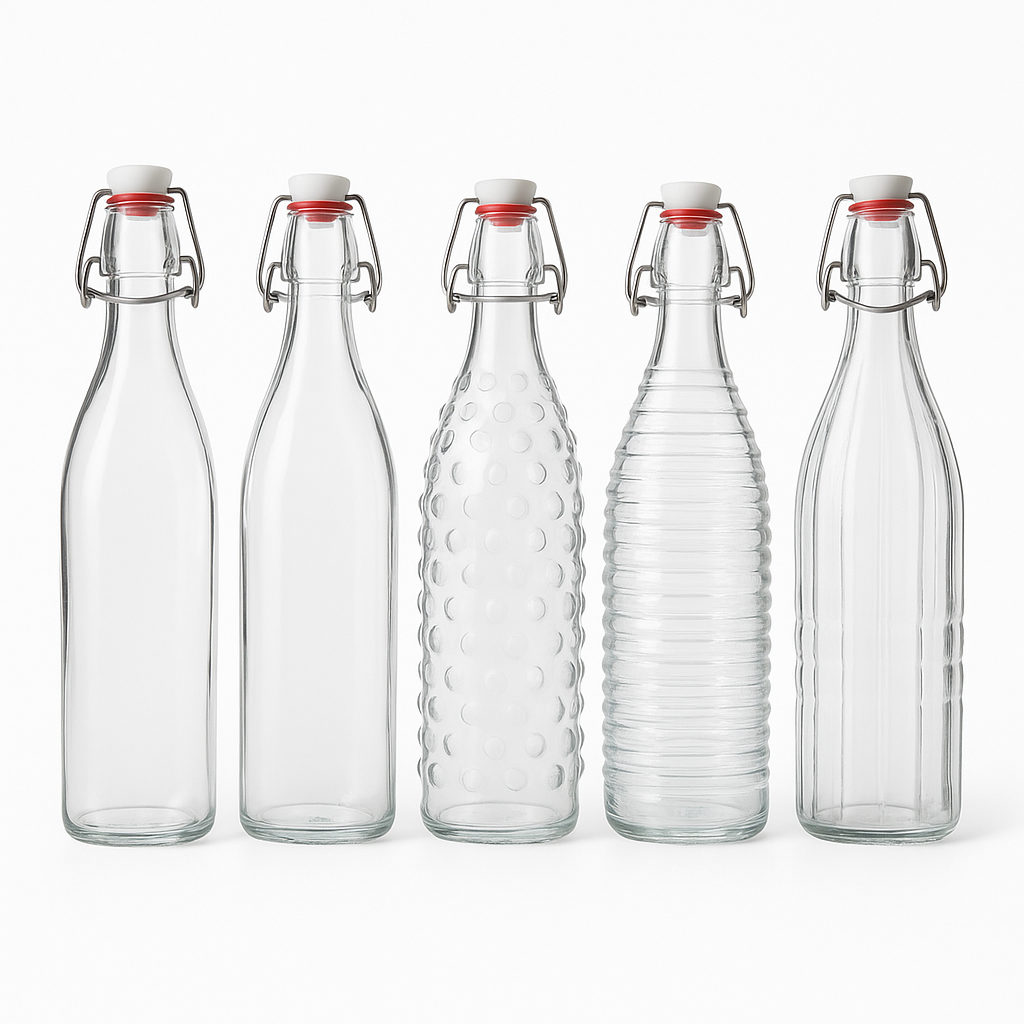1Pc Clip Glass Bottle – 1000 ml (Assorted Patterns) - Habitt
