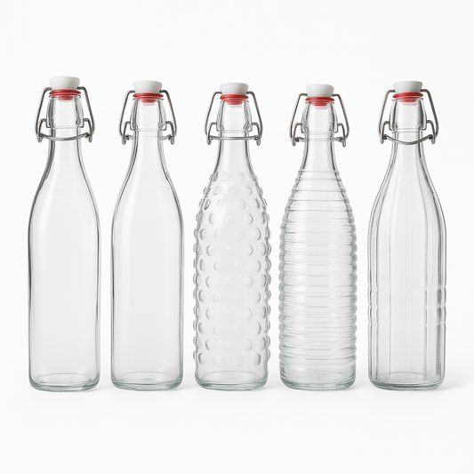 1Pc Clip Glass Bottle – 1000 ml (Assorted Patterns) - Habitt