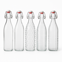 1Pc Clip Glass Bottle – 1000 ml (Assorted Patterns) - Habitt