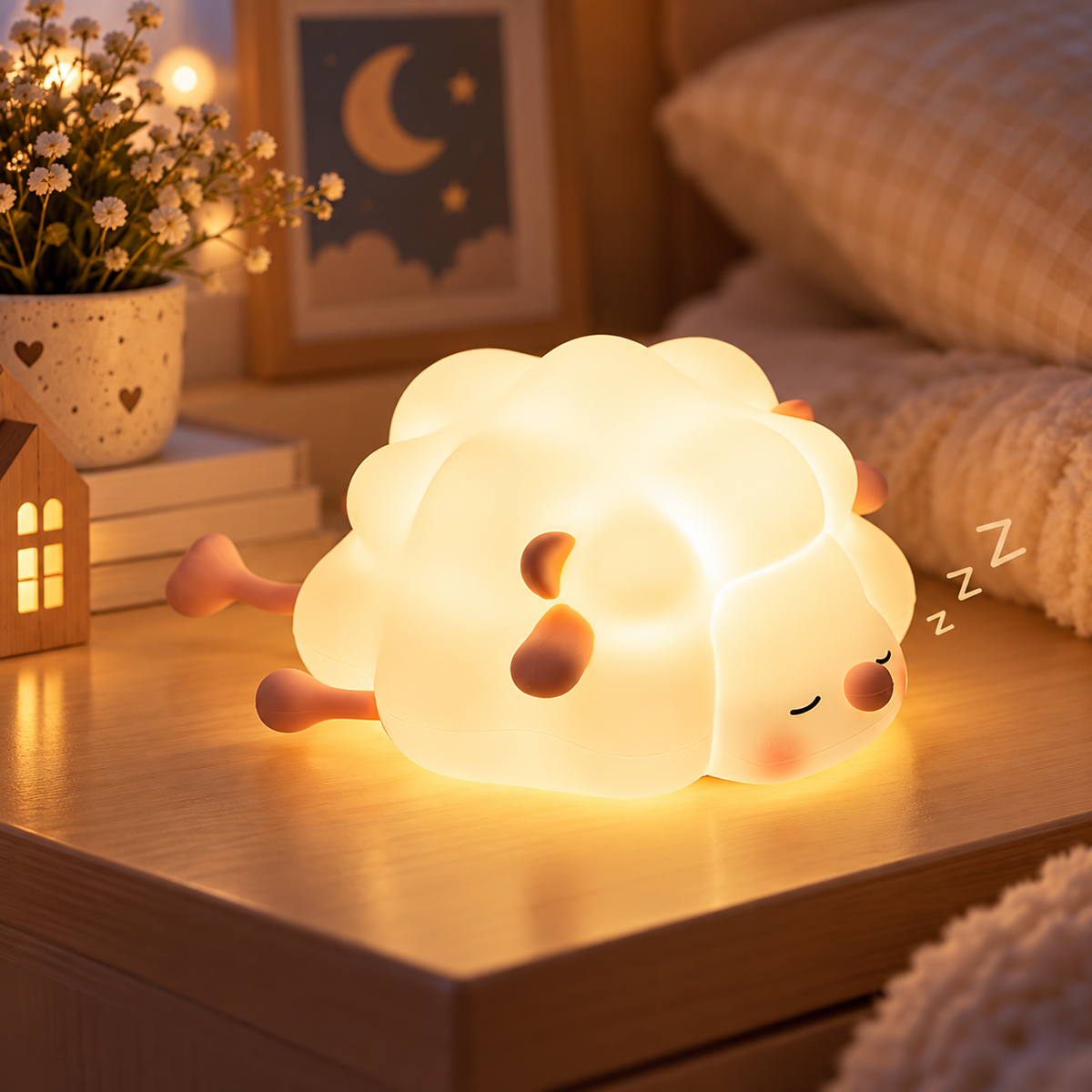 Sleeping Sheep LED Night Lamp | Cute Bedside Light