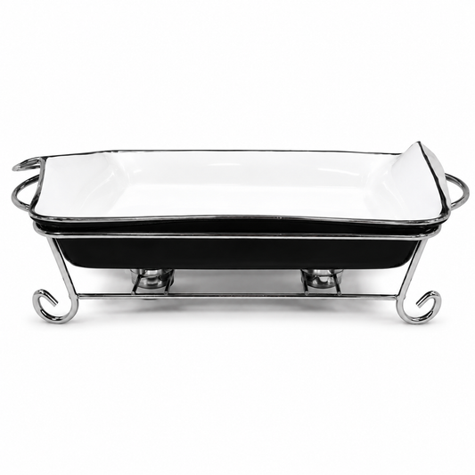 Luxury silver Chafing Dish with Ceramic Serving Tray | Buffet Food Warmer