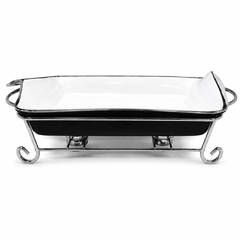 Luxury silver Chafing Dish with Ceramic Serving Tray | Buffet Food Warmer