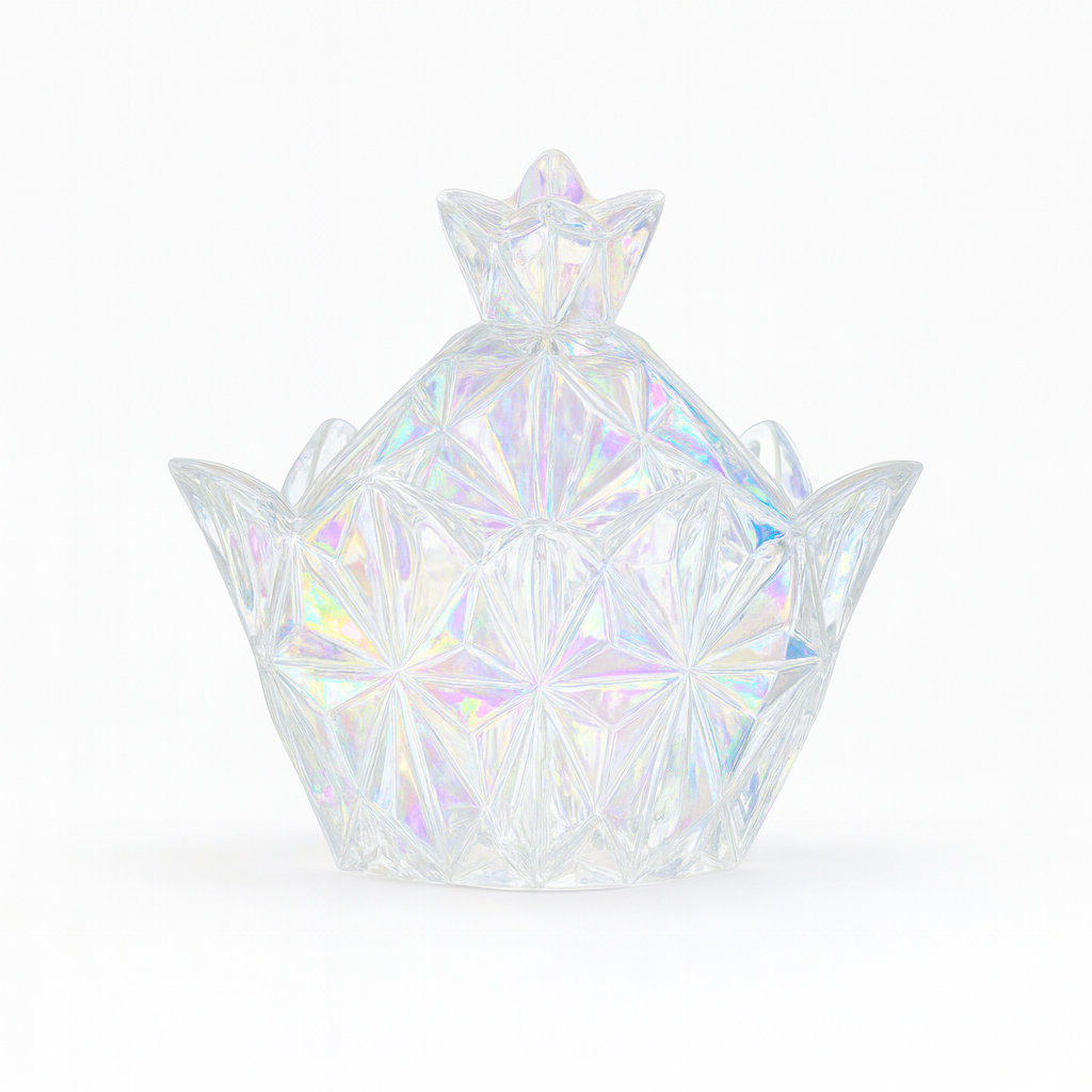 Iridescent Multi-Colour Crystal-Style Candy Jar with Lid – Decorative Glass Sweet Holder - Habitt