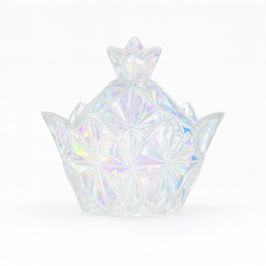 Iridescent Multi-Colour Crystal-Style Candy Jar with Lid – Decorative Glass Sweet Holder - Habitt