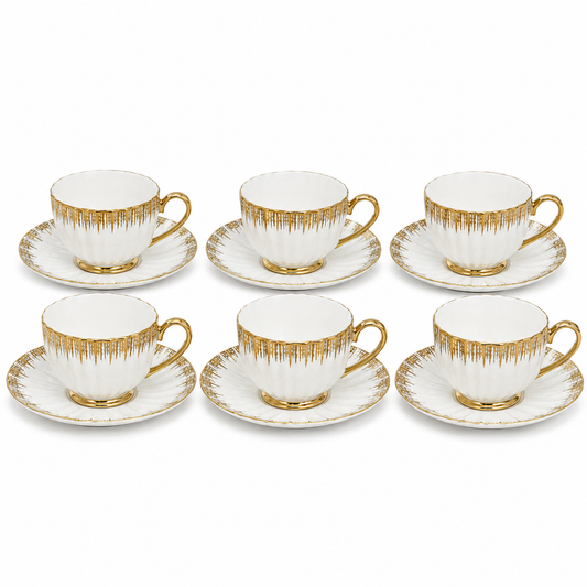 Golden Handle Porcelain Cup & Saucer Set – White & Gold