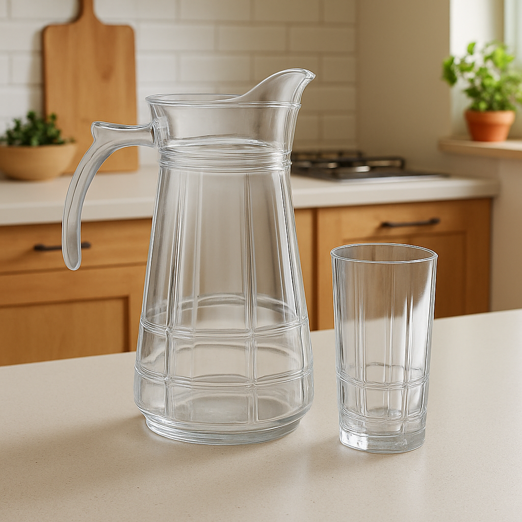Smoke-Tinted 7-Piece Water Set – Elegant Jug with Matching Tumblers (Pressed Glass) - Habitt