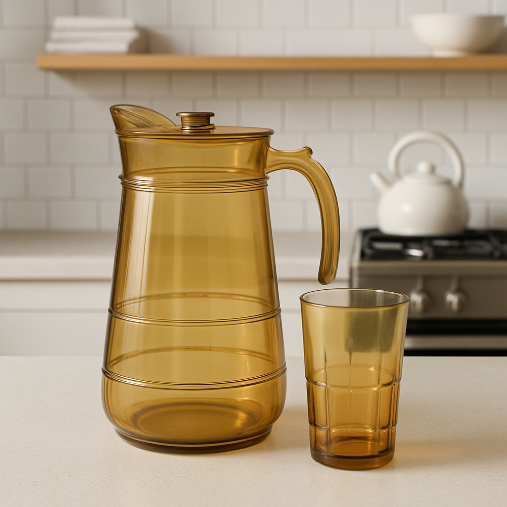 Golden-Tinted 7-Piece Water Set – 1.7 L Jug with 278 ml Glasses (Premium Classic-Pattern Glassware) - Habitt