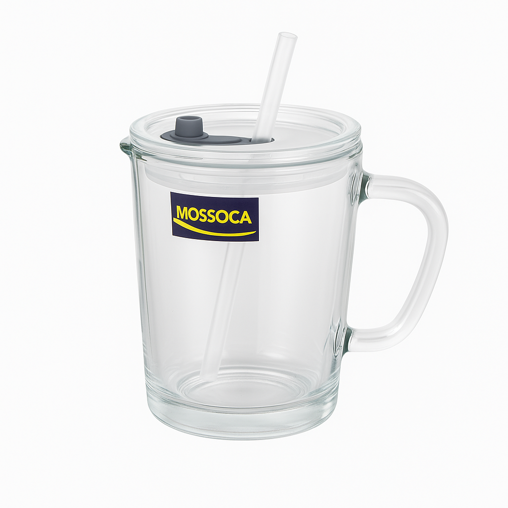 Premium Glass Mug with Lid, Handle & Reusable Straw – 1-Piece Drinking Cup for Hot & Cold Beverages - Habitt