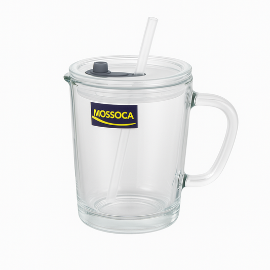Premium Glass Mug with Lid, Handle & Reusable Straw – 1-Piece Drinking Cup for Hot & Cold Beverages - Habitt