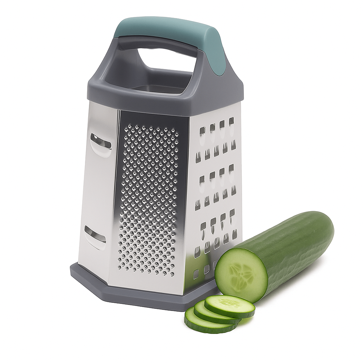 6-Sided Stainless Steel Grater with Ergonomic Soft Grip Handle - Habitt