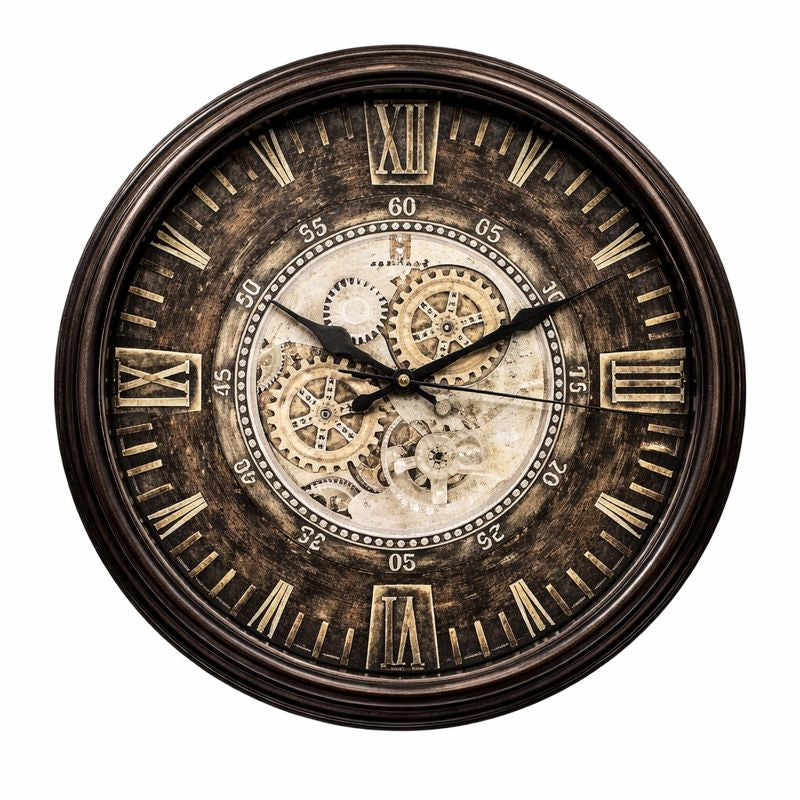 Rustic Steampunk Wall Clock – 14.5-Inch Vintage Gear Design Clock with Roman Numerals & Antique Plastic Frame - Habitt