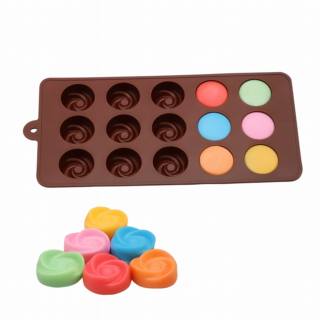 Silicone Spiral Chocolate Mold with 12 Cavities — Flexible, Non-Stick & Box Packed - Habitt
