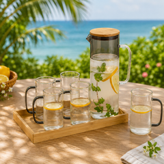 6 Piece Transparent Water Set with Jug | Drinkware Set