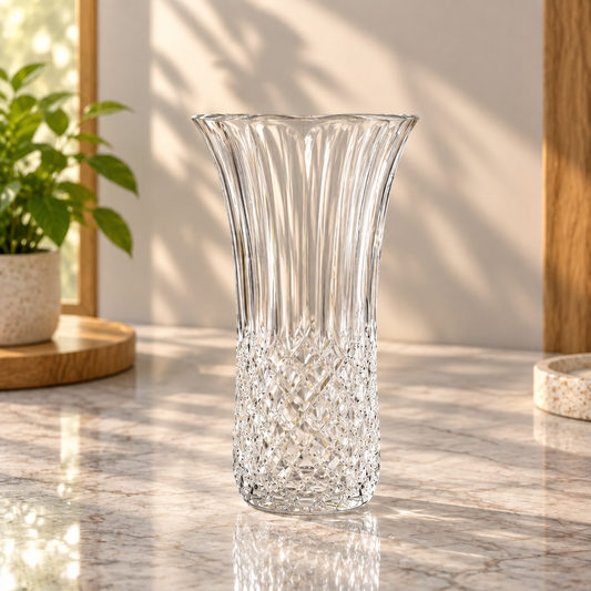 Opera Vase 250MM – Elegant Clear Decorative Textured Vase for Flowers, Tabletop, Living Room & Home Décor