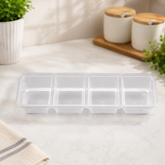 4 Partition Long Food Storage Container with Lid | Multi-Compartment Kitchen Organizer for Dry Fruits, Snacks, Spices & Pantry Storage