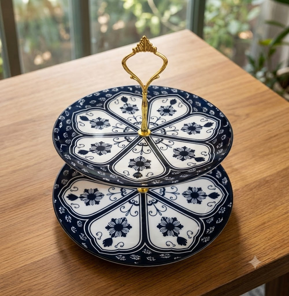 Assorted 2-Tier Blue & White Ceramic Serving Stand
