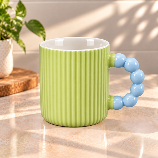 Ribbed Ceramic Coffee Mug with Beaded Handle – Colourful Tea & Coffee Cup