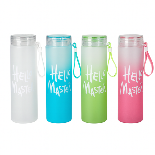 Hello Water Bottle – Gradient Printed Drinking Bottle with Strap (Red, Green, Blue, White) - Habitt