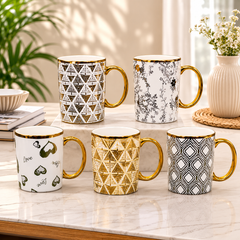 Assorted Print Mug  | Ceramic Coffee & Tea Mug with Golden Handle