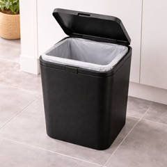 Modern Black Trash Can with Soft-Close Lid – Minimalist Waste Bin with Inner Bag Holder for Kitchen & Bathroom - Habitt