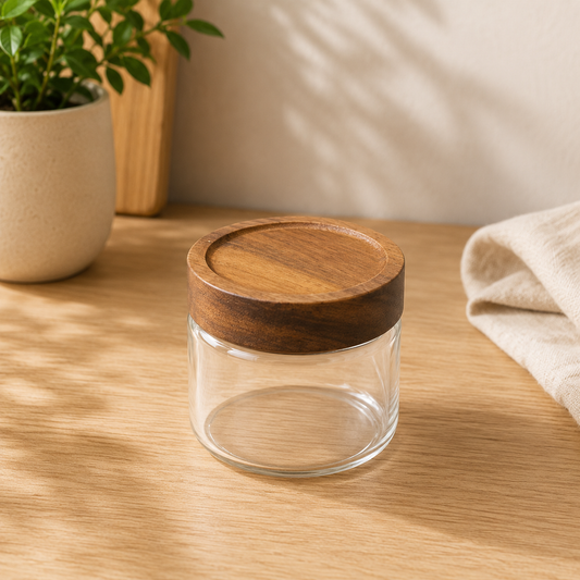 350MLTransparent Storage Jar with Wooden Cap | Kitchen Storage Container