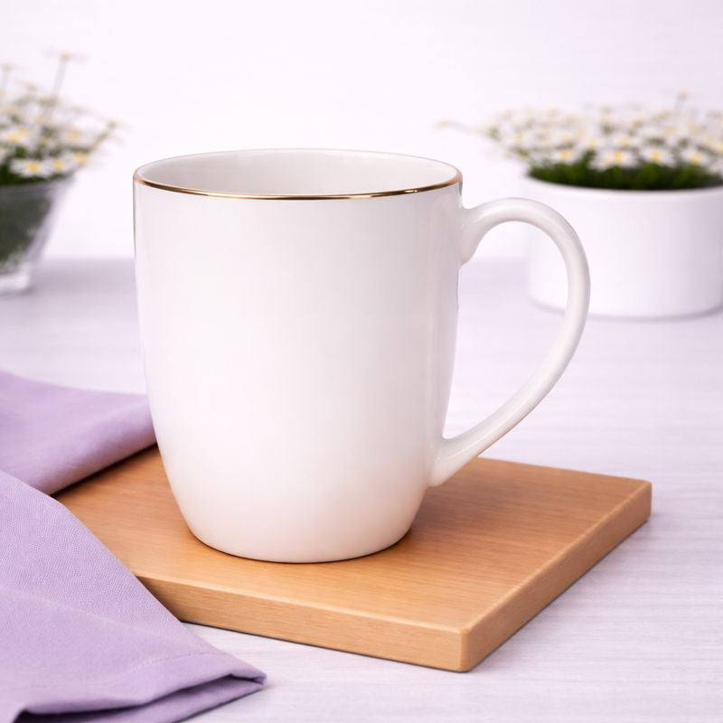 White Bone China Mug with Gold Rim – GGK D#4 - Habitt