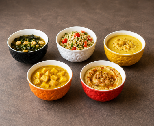 Assorted 6 pcs Embossed Ceramic Bowl Set | Multicolor Serving & Soup Bowls