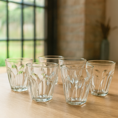 Faceted Clear Tumbler Glass Set 330 ml – Premium Heavy-Bottom Drinkware (6 Pcs) - Habitt