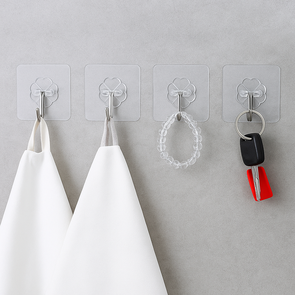 1Pc Self-Adhesive Plastic Wall Hooks – Heavy-Duty Transparent Hooks for Kitchen, Bathroom &amp; Office | Reusable Waterproof Wall Hangers (Set of 10) - Habitt