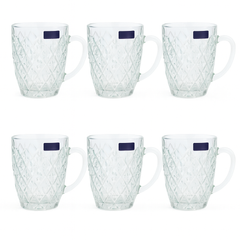 520 ml Crystal-Pattern Juice Mug – Heavy-Duty Glass Mug Set of 6 for Water, Juice, Shakes & Beverages - Habitt