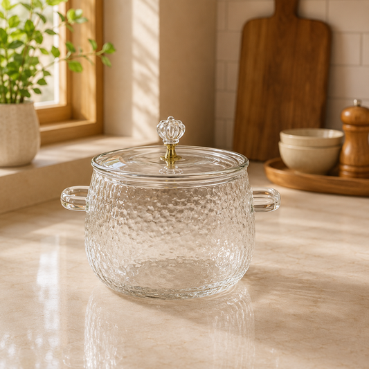 2500ML Textured Glass Cooking Pot with Lid | Glass Cooking Pot