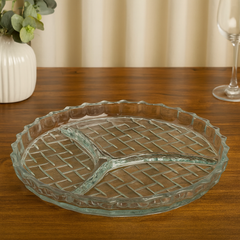 Clear Pressed-Glass 3-Section Dry Fruit Tray – 1 Piece, 224 mm Diameter - Habitt