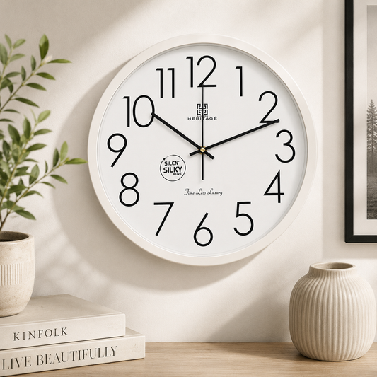HERITAGE Wall Clock – Squat Big | 15.25 Inch (Silver Plastic Frame)