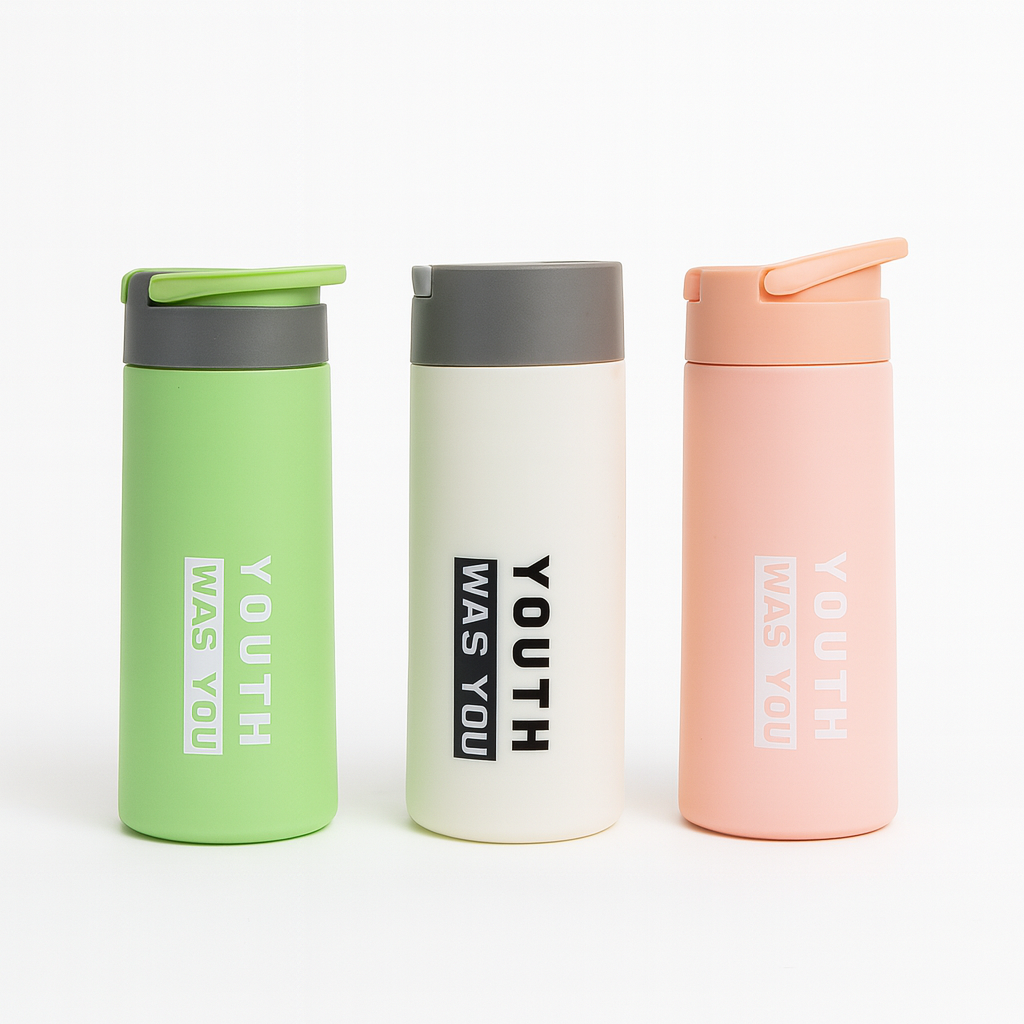 Glass Bottle with Flip Lid – Stylish Printed Drinking Bottle (White, Green, Peach) - Habitt