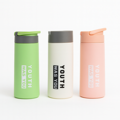 Glass Bottle with Flip Lid – Stylish Printed Drinking Bottle (White, Green, Peach) - Habitt