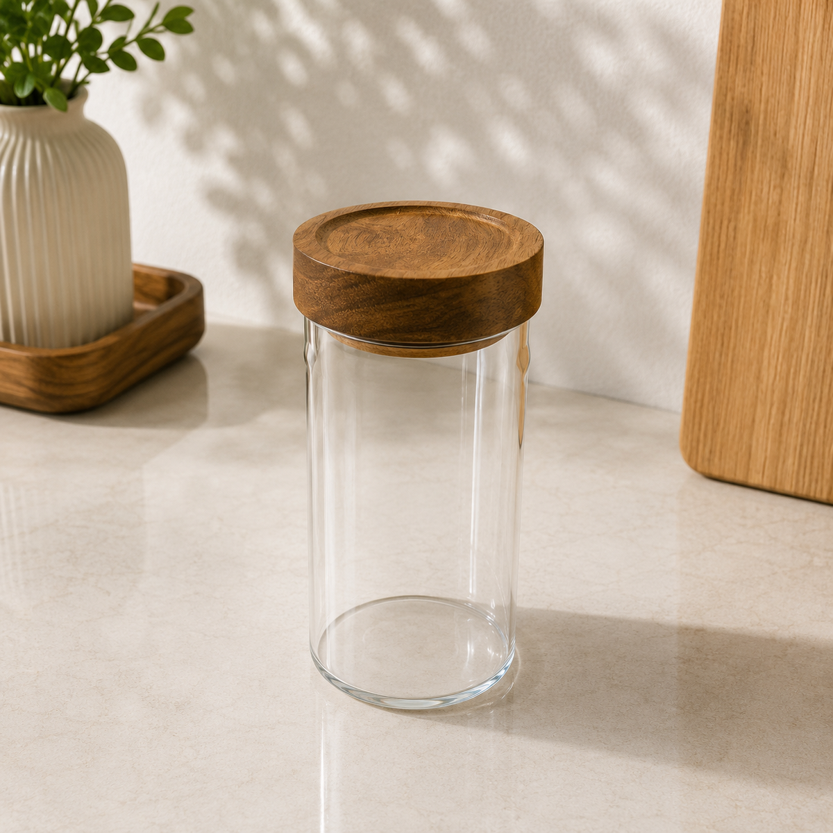 550ML Transparent Storage Jar with Wooden Cap | Kitchen Storage Container