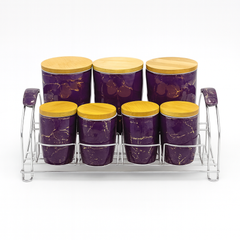 7 Pcs Canister Set with Wooden Lid 2673-V – Purple Marble Kitchen Storage Jars with - Habitt